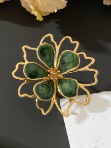 1 pieza Anillo personalizado con 5 pétalos de flor verde hueco de doble capa con efecto goteo (sin caja de regalo) - Verde - Ver 2