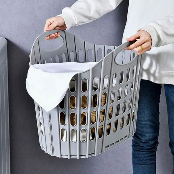 1pc Foldable Laundry Basket, Multifunctional Portable Dirty Clothes Storage, Large Capacity Storage Basket, Space Saving, Pink/Blue/Gray