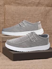 TOLLN 1 Pair Men's Knit Breathable Low-Top Casual Shoes, Lightweight Anti-Slip Loafers, Solid Color Minimalist Sneakers