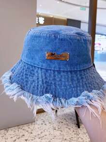 夏季男女通用流苏水洗牛仔渔夫帽女士时尚宽边可折叠巴拿马帽户外沙滩渔夫帽 - 牛仔帽 - 查看 3