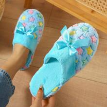 Nuevas pantuflas de interior con decoración de moño a la moda, cómodas, tipo slip-on, gruesas y cálidas para parejas - Azul - Ver 6