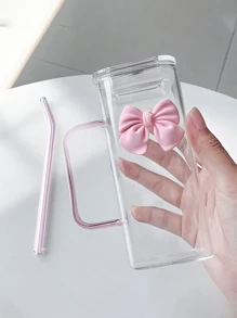 1 Stück (350ml/11,83 oz) quadratischer Glas-Becher mit Schleifenhenkel, klassische Tasse, Teeglas, Saftglas, Kaffeetasse, Milchglas, Wasserglas, Fruchtglas, Suppentasse, geeignet für Küche, Esszimmer, Party, Halloween, Gartenparty, Schulbedarf