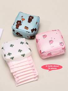 1pc Cartoon Printed Cute Feminine Sanitary Pad Bag, Zipper Closure Portable Lightweight Storage Pouch, Waterproof Small But Spacious Coin Purse, Multi-Purpose Organizer Bag, Gift For Women - Multicolor - View 4