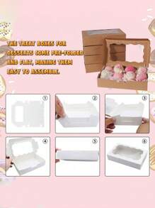 20件/10件/1件带透明窗口的方形糕点礼盒。尺寸为7*4.3*1.5英寸，这些是黑面包零食盒，是适合包装甜点、甜甜圈、馅饼、糖果、蛋糕、松饼和马卡龙的优质礼品盒。