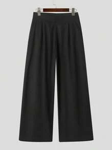INCERUN Fashion Men High Waist Zipper Wrap Pleated Palazzo Culotte Long Pants Holiday Party Casual Loose Wide Leg Trousers Bottoms - 黑色 - 查看 6