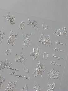 1 Sheet White Flowers 3D Pearl Nail Art Decoration Sticker DIY Art 3D Self-Adhesive Nail Charm Decal Y2K Style Nail Art Accessories