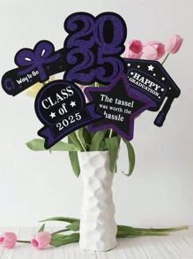 5Pcs Class Of 2025 Graduation Party Decorations Kit | 2025 Grad Decor Supplies, Spring-Summer 2025 Centerpiece Set, Aesthetic Cake Toppers & Floral Vase Inserts, Photo-Ready Grad Party Backdrop Props, Instant Checkout Best Seller, Limited Edition Grad Gifts, Unforgettable 2025 Grad Celebration Decor - Multicolor - View 10