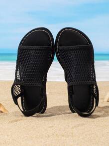 Summer Kids' Mesh Sandals, Fashionable Breathable Flat Slip-On, Casual Holiday Beach Shoes, Suitable For Daily Wear - Black - View 2
