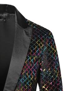 Spring New Fashion Rhombus Sequin Men's Suit Jacket, Lightweight Shiny Blazer For Stage Performance, Party Outfit