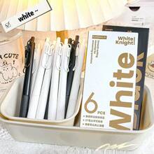 1pc 6pcs/Set Simple Quick-Drying Black Push Button Pens, 0.5mm Fine Point, Black Ink Retractable Ballpoint Pens, Versatile & Minimalist