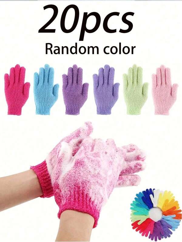 20 piezas Guantes de frotado de doble cara, Guantes exfoliantes de masaje corporal para ducha, masaje corporal SPA, Guantes exfoliantes de tamaño medio para eliminar la piel muerta
