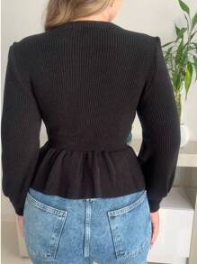 Fang Women's Basic Modal Ruffle Blouse Autumn Winter Knit - màu đen - Xem 4