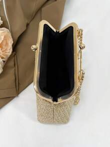 女士时尚编织手柄顶部拉链单肩链条斜挎包 - 卡其色 - 查看 8