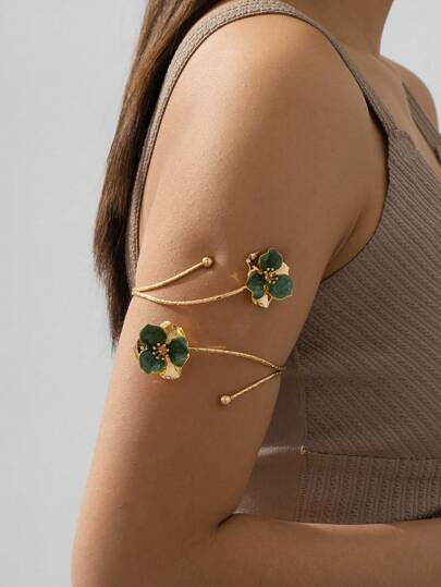 1 件夏季性感度假风格双层滴油花卉设计臂镯女式