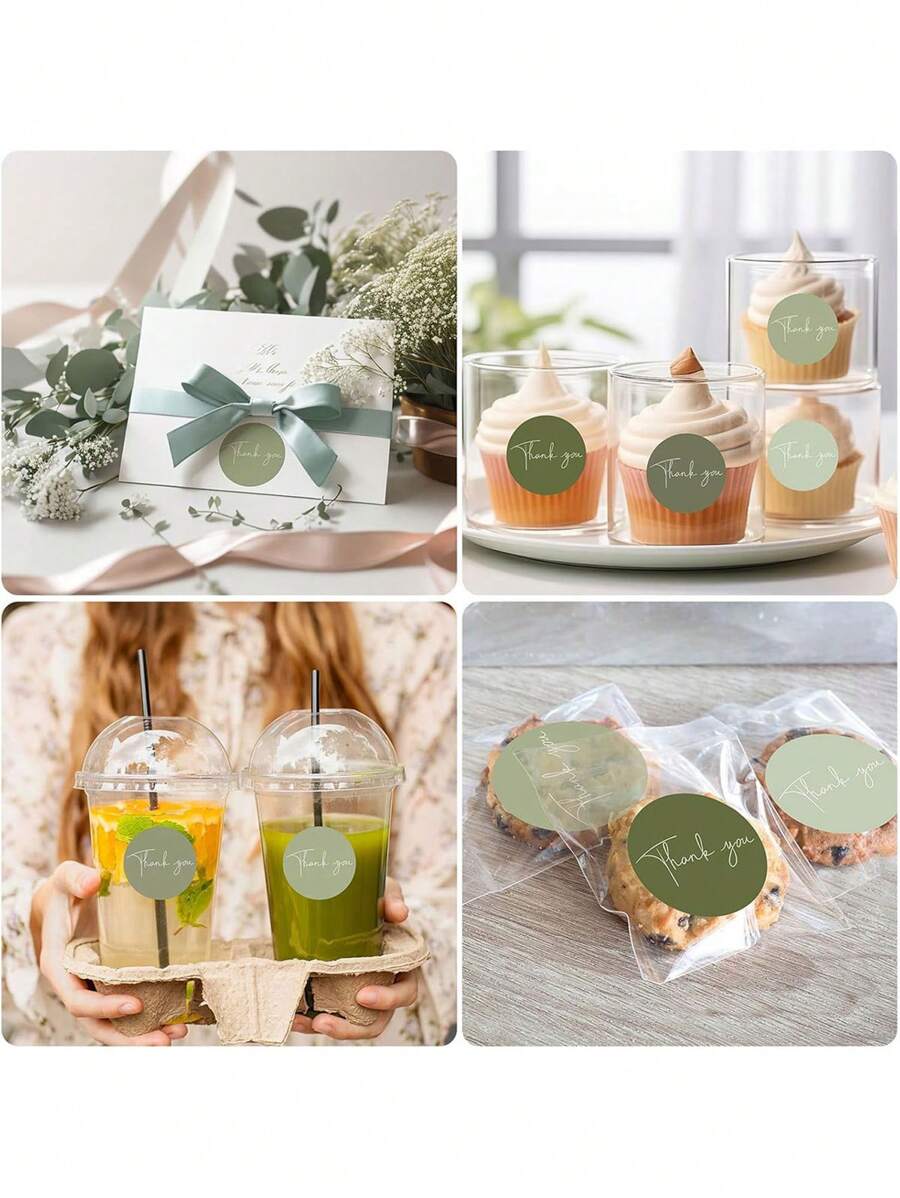 500张/卷 感谢圆形贴纸、封条贴纸、感谢贴纸、清新绿色贴纸、礼品包装贴纸、饮料杯装饰包装贴纸、礼品装饰贴纸、婚礼纪念品装饰贴纸、蛋糕装饰贴纸、信封贺卡贴纸 - 彩色 - 查看 1