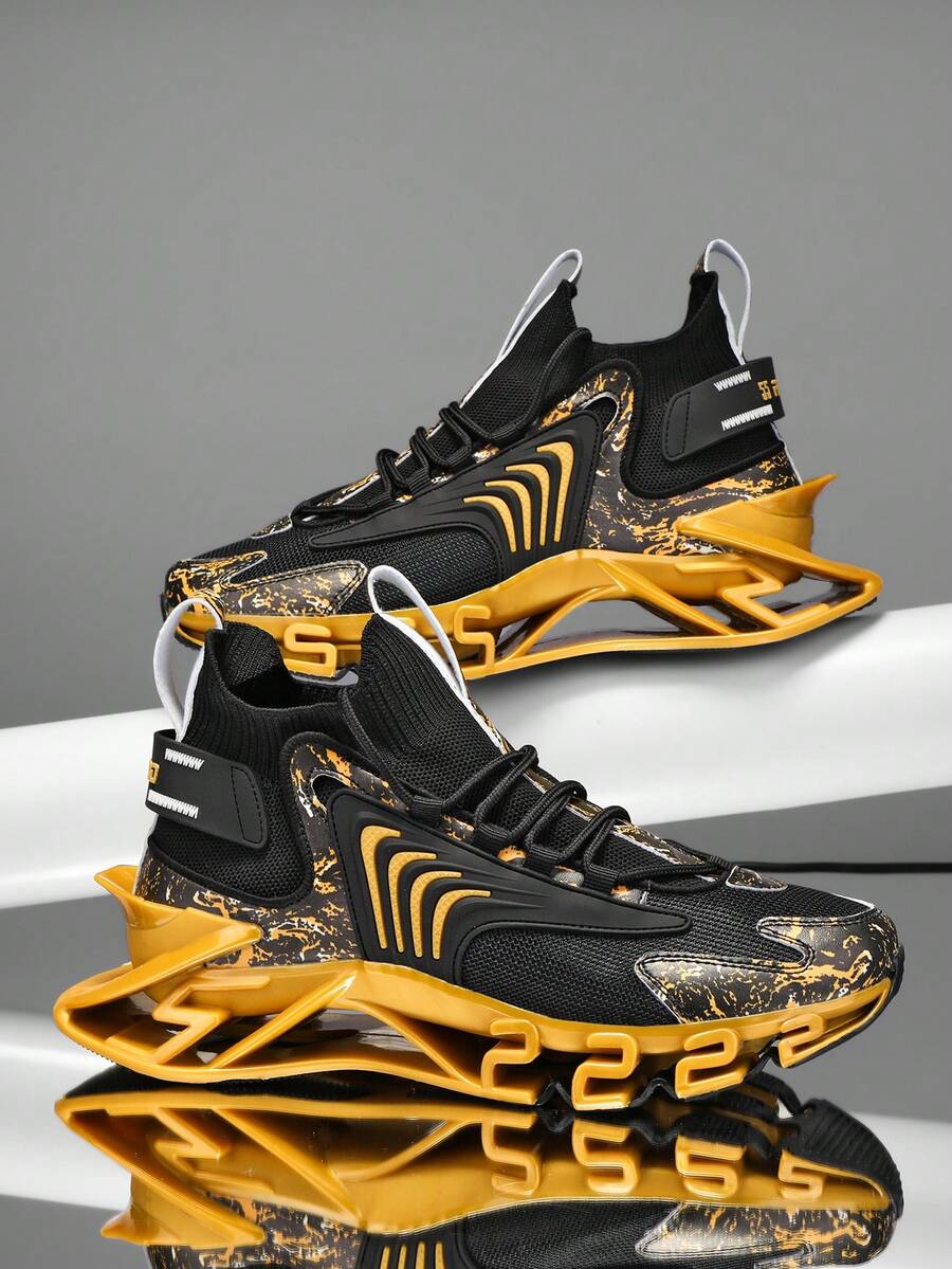 Men's Four-Season Sports Shoes, Punk Science Fiction Sole Design, Breathable Help Surface, Comfortable Inside, Suitable For Daily Fitness Wear