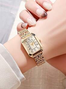 Relógio de quartzo retrô feminino, elegante, compacto, com mostrador pequeno e pulseira de aço quadrada, ideal para uso diário, aniversário, dia das mães, presente de Páscoa