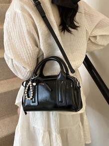 Women's Bag, High-Quality Shoulder Bag, 2025 Fashionable Crossbody Bag, Simple Small Square Bag+Hanging Decoration