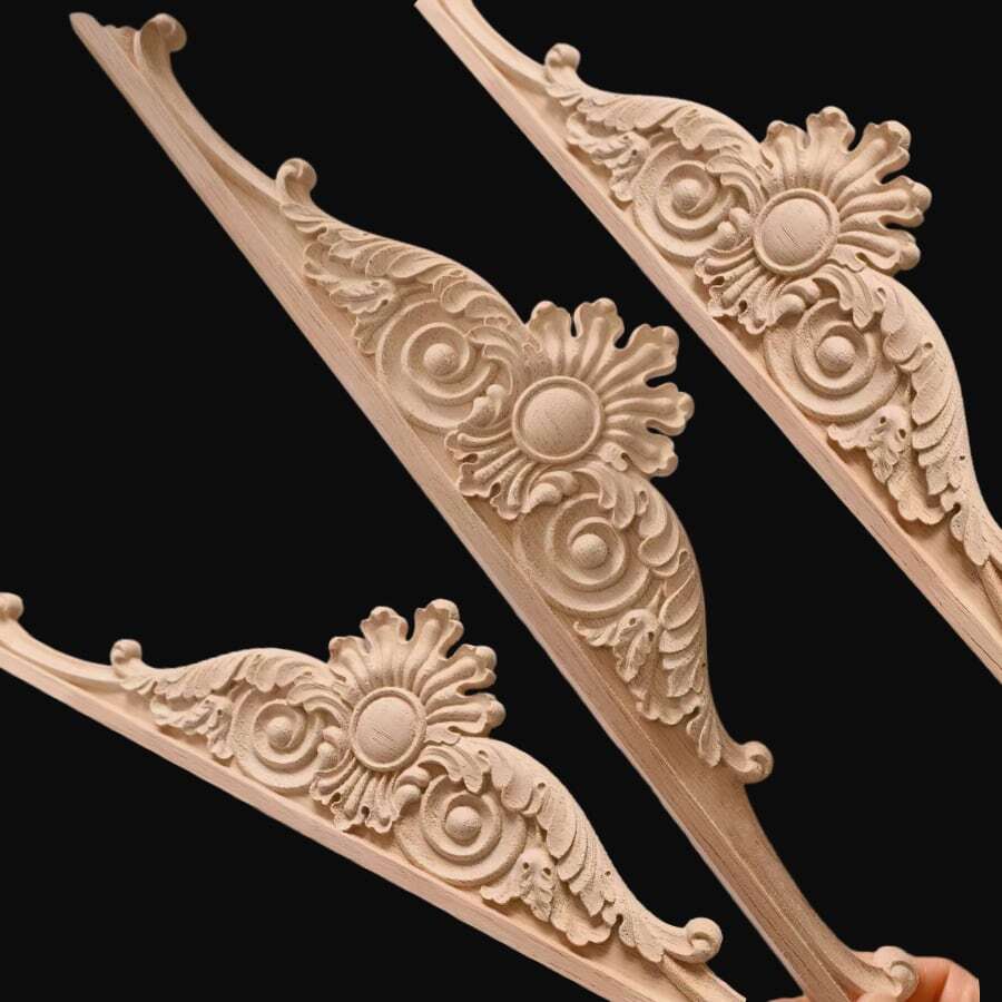 1 pieza Apliques de madera decorativos para muebles, decalcomanie de talla de madera retro sin pintar para estantes, puertas, chimeneas, cómodas, espejos, camas, repisa de chimenea u otros muebles