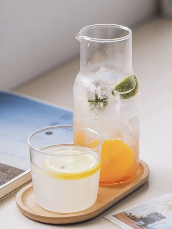 1pc High Borosilicate Glass Cup & Water Pitcher Set, Household Use One Pitcher One Cup Cold Water Pot With Lid, Glass Juice Pitcher, Coffee Pot, Transparent Glass Cup For Cold Drinks, Juice, Milk Tea, Fruit Tea