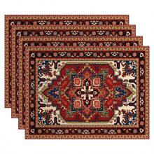 Boho Placemats Set Of 4/2 Pcs Bohemian Carpet Vintage Orange Grey Floral Linen Washable Kitchen Dining Table Mats Stain Heat-Resistant Desktop Decor Place Mats For Home Party Indoor 12x18 In