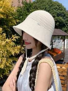 1pc Women's Solid Color Drawstring Hood, Spring/Autumn Fashionable Metal Decor Versatile Casual Sun Protection Bucket Hat, Suitable For Outdoor Shopping And Walking, Summer Beach Hats Hats For Women - A - View 4
