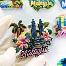 1/2pcs Malaysia Petronas Twin Towers Kuala Lumpur Travel Souvenir Refrigerator Magnet, Tropical Rainforest Hibiscus Blue Lake Home Decor Magnets, Meaningful Creative Gift For Office, Kitchen, Cabinet, Southeast Asia Trip Durian Car - Multicolor - View 11