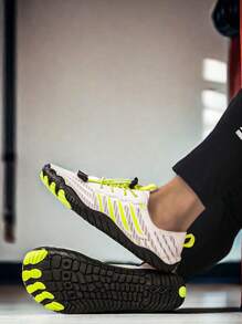 1 Pair All-Season Anti-Slip Water Shoes Suitable For Beach And River Sports, Ladies And Men Lightweight Quick-Drying Breathable Mesh Upper With Rubber Sole, Striped Pattern - White - View 9