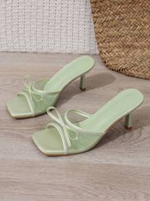 Lime Green Spring Summer New Mesh Breathable Open Toe High Heel Sandals Versatile Simple Thin Heel Outdoor Sandals Shoes For Women - Fruit Green - View 6