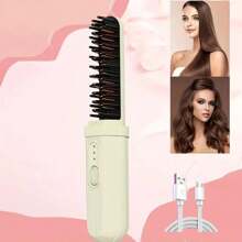 1 lisseur et friseur portable à double usage, peigne électrique ionique rechargeable USB, charge anti-brûlure, convient pour les voyages, cadeau idéal pour les femmes 2000mAh
