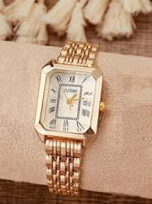 Relógio de quartzo retrô feminino, elegante, compacto, com mostrador pequeno e pulseira de aço quadrada, ideal para uso diário, aniversário, dia das mães, presente de Páscoa