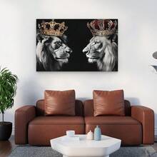 1pc Framed Lion Picture Wall Decor Canvas Wall Art Black And White Animal Lion King And Queen Painting Prints Modern Artwork For Living Room Bedroom Home Office Decor Canvas Painting 2D - Framed - View 4