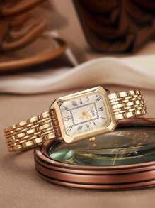 Relógio de quartzo retrô feminino, elegante, compacto, com mostrador pequeno e pulseira de aço quadrada, ideal para uso diário, aniversário, dia das mães, presente de Páscoa