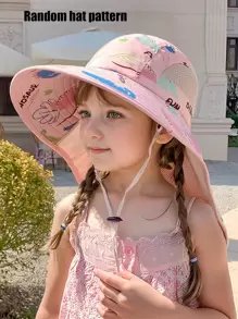 Sombrero con protector solar para niños, nuevo sombrero de ala ancha para primavera/verano, anti-UV para la playa, para niños y niñas de 3 a 8 años, diseño aleatorio