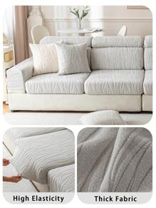 1pc Plush Sherpa Jacquard Anti-Slip Sofa Seat Cushion Cover, Soft & Skin-Friendly, Modern Minimalist Style, Pet-Friendly, Scratch-Resistant, Fits L-Shaped Combination Sofa & 1/2/3/4 Seat Sofa (Sold Individually) - Light Grey - View 7