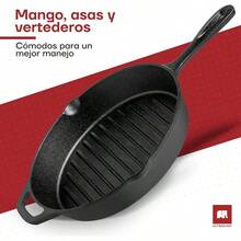 Juego de 3 Piezas de Sartén de Hierro Fundido de Mango Largo, Pre-Marinado, Sartén de Hierro Fundido, Juego de 3 Piezas (6 Pulgadas, 8 Pulgadas y 10 Pulgadas), Negro - Sartén Grill 10" (25 cm) - Ver 7