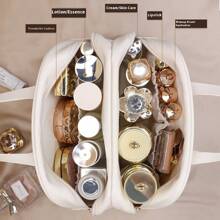 双层化妆包，大容量防水化妆包，时尚旅行洗漱用品收纳袋，便携式 PU 皮革收纳袋