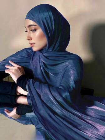 1 Pc Women's Shiny Solid Color Bohemian Lightweight Breathable Silky Simple Headscarf, Versatile Elegant Headband, Oversized Scarf