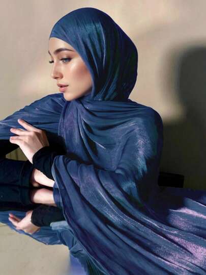 1 Pc Women's Shiny Solid Color Bohemian Lightweight Breathable Silky Simple Headscarf, Versatile Elegant Headband, Oversized Scarf