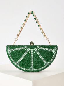 Semicircle Glitter Bling,Shiny Glamorous,Elegant,Exquisite Rhinestone Decor Box Bag Glamorous Handbag,Evening Bag For Party Girl,Woman,For Female Perfect For Party,Wedding,Prom,Dinner/Banquet,Best Gift For Women, Perfect For Party Wedding - Green - View 2