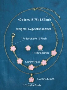 Set de 4 piezas de joyas decoradas con flores - regalo para San Valentín, Mamá, Madre, Día de la Madre - Rosa - Ver 4