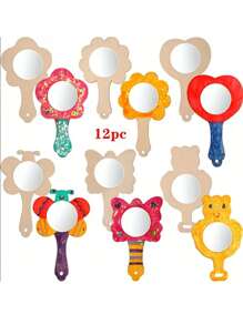 12pcs Wooden DIY Paintable Hand Held Mirrors, Creative Craft Kit, 3.35 X 5.12 Inches, Great For Holiday Gifts, Valentine's Day And Mother's Day