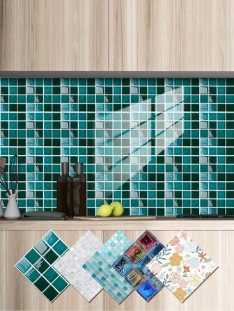 10 件 20x20cm 自粘可移除 PVC 瓷砖贴纸，几何图案格子光泽可拆卸阻燃防油墙贴，适用于客厅、厨房、浴室、办公室、家具表面、墙壁、地板，4 种尺寸礼物生日毕业房间装饰墙面装饰浴室装饰卧室装饰房间装饰用品客厅装饰房屋装饰家居装饰客厅墙壁艺术墙纸贴纸壁纸墙贴