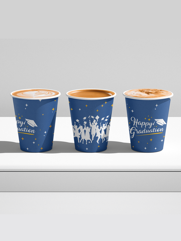 9/20/50 piezas Vasos desechables para graduación Clase de 2025 Felicitaciones graduado Vasos de papel con sombrero de graduación y estrellas para fiestas de graduación para bebidas calientes y frías, 9 onzas