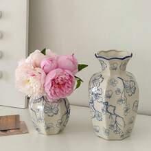 One Hand-Painted Blue And White Ceramic Vase In Vintage-Style For Flowers, Suitable For Living Room, Bedroom, Balcony Decoration, For Dried Flowers, Artificial Flowers & As An Ornament,Home Decor,Flower Vase,Centerpiece,Table Decor Rama Decoration Rama Gifts Birthday Graduation Room Decor Glass Vase