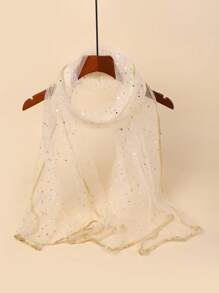 1pc Black Edged Starry Chiffon Scarf, Versatile Fashion Sunscreen Shawl Suitable For All Seasons, Spring/Summer - Apricot - View 5