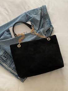 1pc Polyester Deer Pattern Decorative Large Capacity Zipper Shoulder Tote Bag, Suitable For Women's Daily Use - Black - View 9