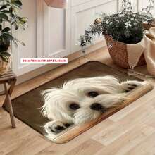 1 件装装饰地垫，设计迷人，带有一只毛茸茸的白色小狗，适合入口、客厅、卧室、餐厅、走廊、洗衣房、厨房、阳台作为室内入口地毯，现代涤纶矩形防滑吸水地毯门垫 - 室内四季家居装饰、浴室地毯、浴室地毯、门垫 - 彩色 - 查看 12