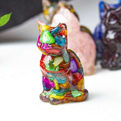 Natural Quartz Beckoning Cat Handmade Resin Cat Figurine | Natural Quartz Stone Inlaid Home Decor | Housewarming Gift | Graduation Gift | Lucky Charm Desktop Decoration | Christmas & Birthday Gift For Friends & Family