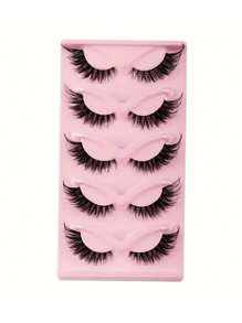 Cat Eye Lashes 5 Pairs - Faux Mink, Winged End, Long & Wispy Manga Effect | Natural Elongated Lashes - Cat Eye Lashes - View 6